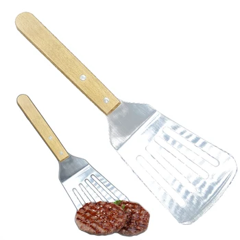 

Stainless Steel Slotted Turner Pizza Shovel Pork Burgers Scoop Multi-purpose Wooden Handle Restaurant Steak Shovel Cutlery 1pcs