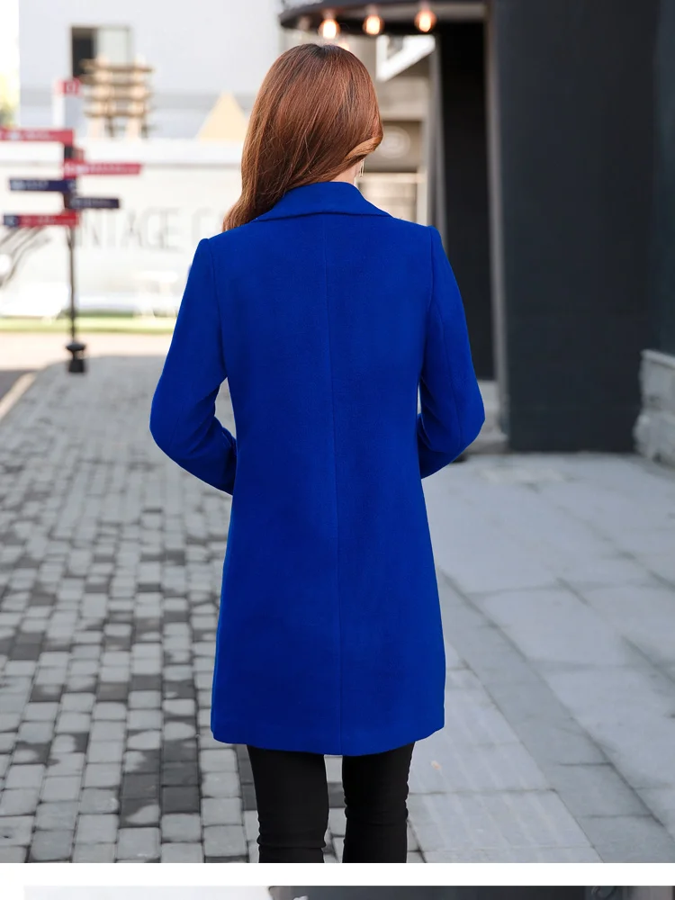 Зимняя приталенная элегантная женская шерстяная куртка большого размера Новая повседневная однотонная женская шерстяная куртка средней длины с длинным рукавом YF068