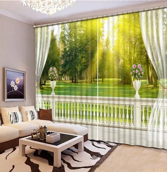 

Balcony trees Luxury Blackout 3D Window Curtain For Living Room office Bedroom Customized size Drapes Cortina Rideaux pillowcase