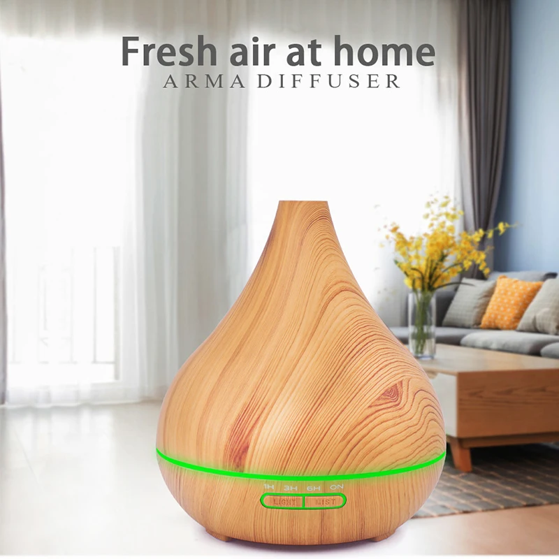 

400ML Wooden Sharp Mouth Air Humidifier 30ml/h Ultrasonic Aroma Essential Oil Diffuser Timing 7 Color Changing Mist Maker Fogger
