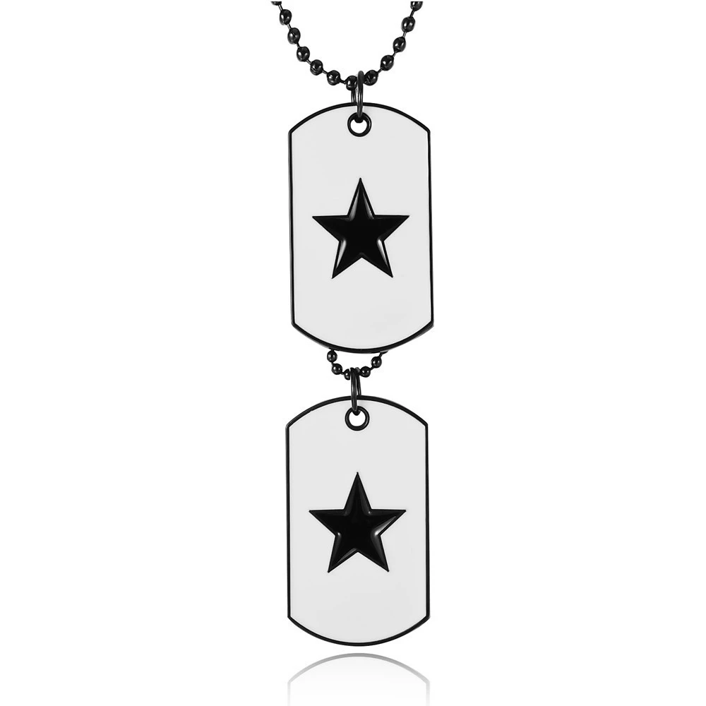 

Army Style 2pcs Dog Tag Pendant Mens Star Necklace Chain, Silver