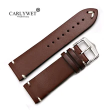 20 22mm Newest Men Woman Genuine Cowhide Leather Brown VINTAGE Wrist Watch Band Strap Belt Silver Polish Pin Buckle Best Gift rainie sean genuine leather belt men pin buckle vintage belt black hollow real leather cowhide belt strap male belts for men