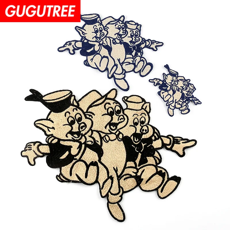 

GUGUTREE embroidery big animal patch cartoon black patches badges applique patches for clothing DK-19