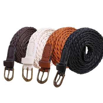

50PCS/LOT SINGYOU Hot Style New Women Leather Belts Metal Buckle Hemp Rope Braid Vintage Thin Belts Female Belt for Dress