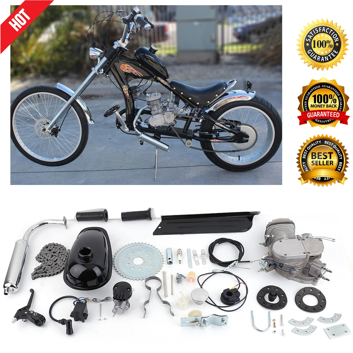 Professional 2 Stroke 80cc Cycle Motor Engine Kit Gas Great For Motorized Bicycles Cycle Bikes Silver