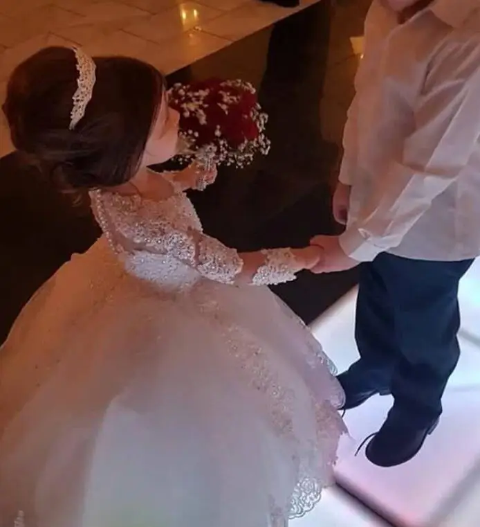 Женское бальное платье с длинным рукавом mariage fille Белое Бальное принцессы
