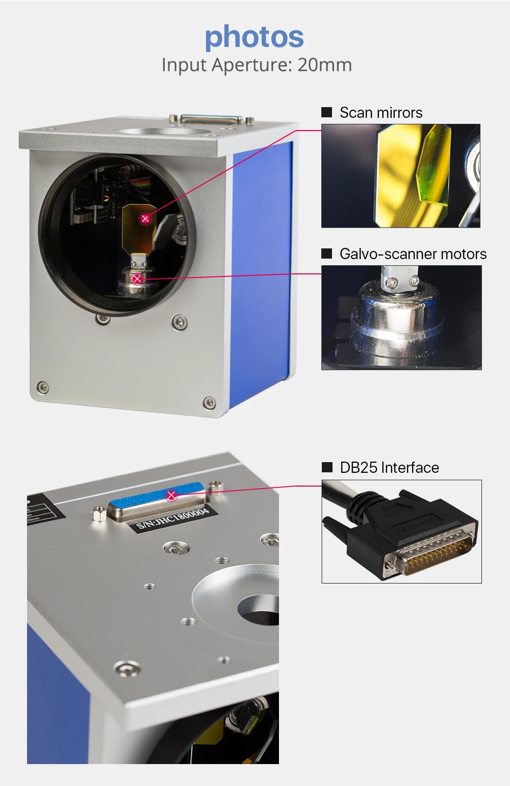 6 CO2 Galvo Scan Head Input Aperture 20mm Galvanometer Scanner CO2 Laser Marking Machine Parts 1064nm SG7110 with Power Supply Set