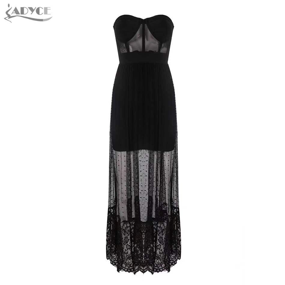 Женское облегающее платье ADYCE черное кружевное миди без рукавов вечернее