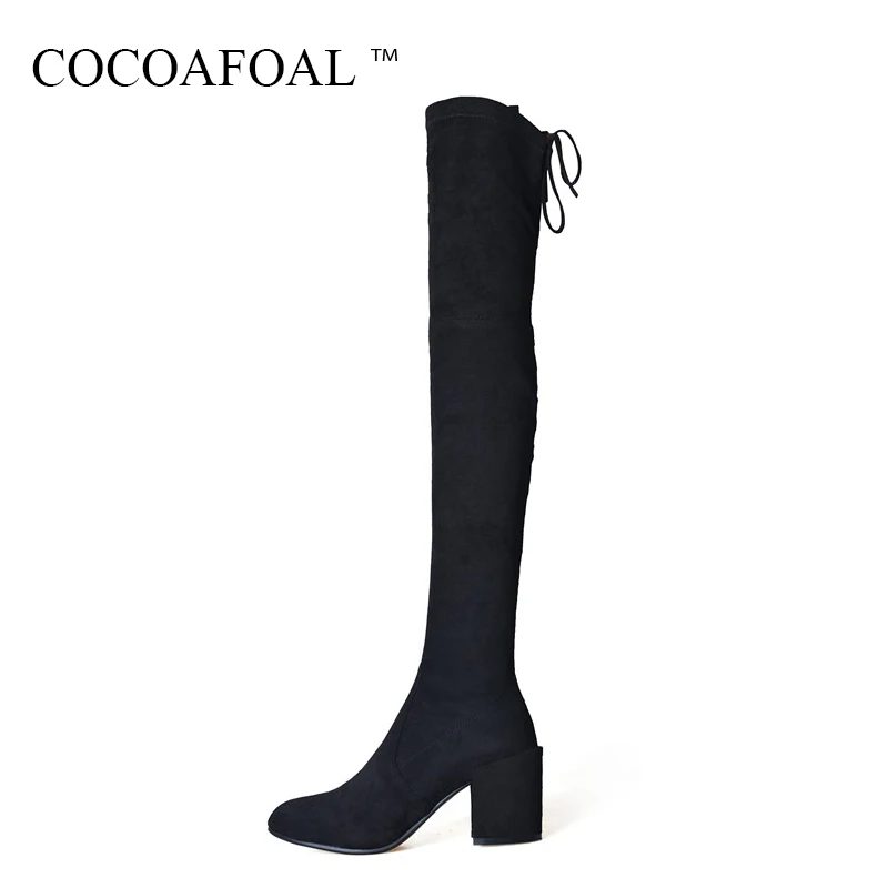 

COCOAFOAL Women's Genuine Leather Over The Knee Boots Sexy Black Woman High Heeled Shoes Plus Size 41 42 Winter Thigh High Boots