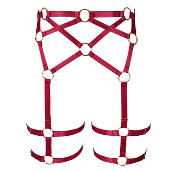 

Punk Goth Garter Belt Body Harness Leg Stockings Suspender Hollow Out Art Clothing Elastic Adjust Halloween Club Festival Rave