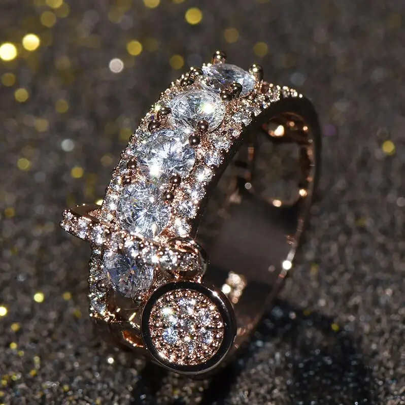 KMVEXO роскошное белое циркониевое обручальное кольцо с кристаллами винтажное розовое золото заполненное обручальное кольцо для женщин модное ювелирное изделие Новинка - Цвет основного камня: Rose Gold