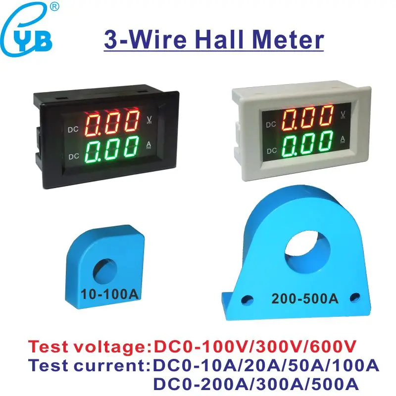 YB4835HVA Цифровой вольтметр амперметр DC 100 в 300 в 600 в Панель Ампер Вольт зал напряжение измеритель тока DC 0-10A 20A 50A 100A 200A 500A
