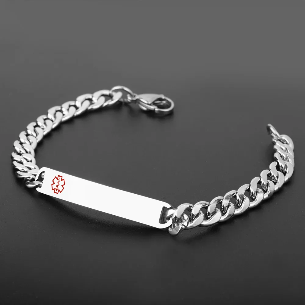 Qitian Personalized Medical Alert Id Bracelets Laser Engraved Name Qitian Personalized Medical Alert Id Bracelets Laser Engraved Name Roman Numbers Initial Stainless Steel Men Jewelry In Chain Link