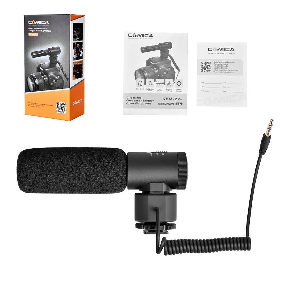 Comica CVM-V20 Запись микрофон камера кардиоидный направленный интервью видео микрофон для DSLR конденсаторный микрофон
