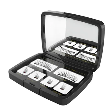 

New 3D Magnetic False Eyelash Set Natural Slender Magnet False Eyelashes Single Pair + 4 Clusters with Mirrors Dropship