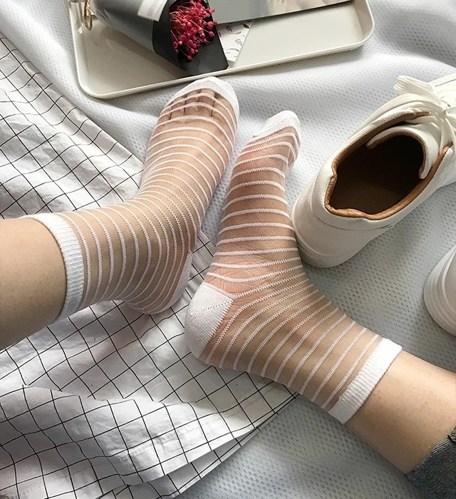 winter socks for women Women Ladies Socks Fashion Sheer Mesh Glass Silk Socks Ultrathin Transparent Crystal Lace Fabulous Elastic Summer Ankle Sock fluffy socks