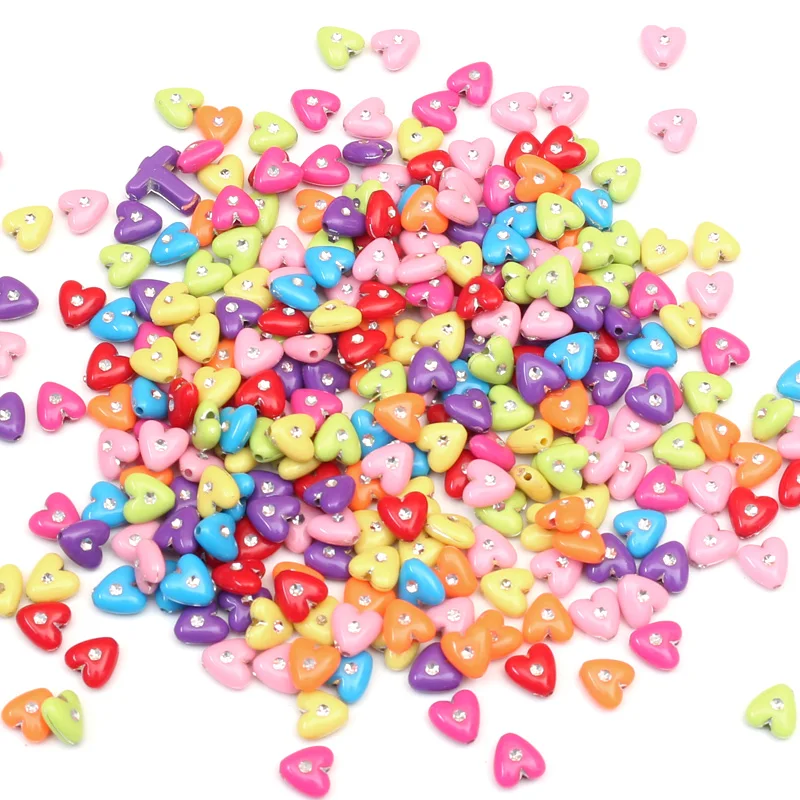 

200Pcs Mixed Heart Drill Acrylic Beads 8X8mm For Jewellery Marking Loose Spacer Beads Bracelet Necklace Charm Jewelry Finding