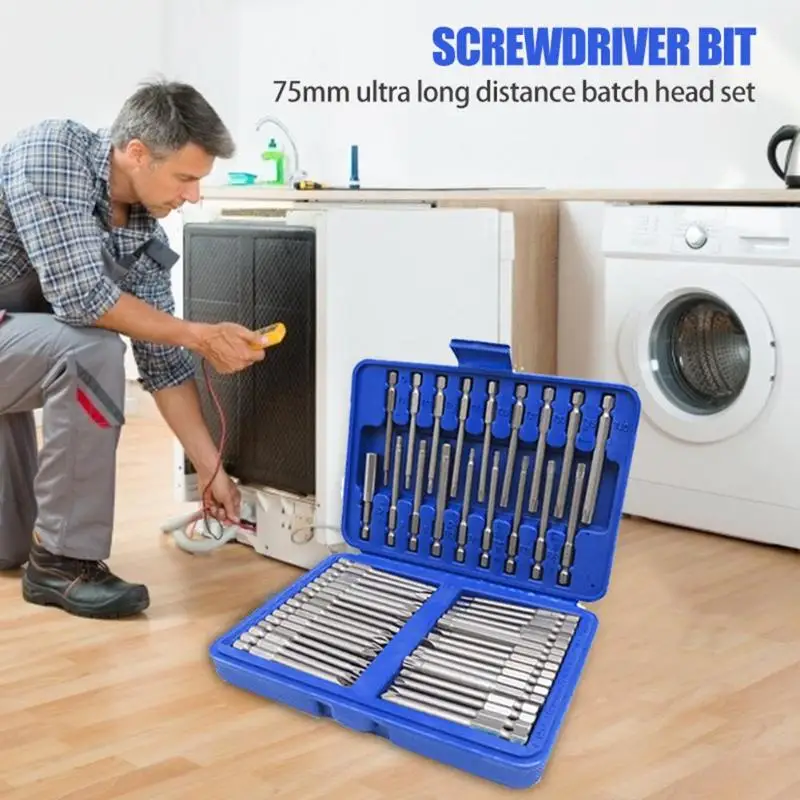  50pcs 75mm Security Screwdriver Bits Extra Long Reach Bit Set Torx Star Hex Spline Slotted Phillips