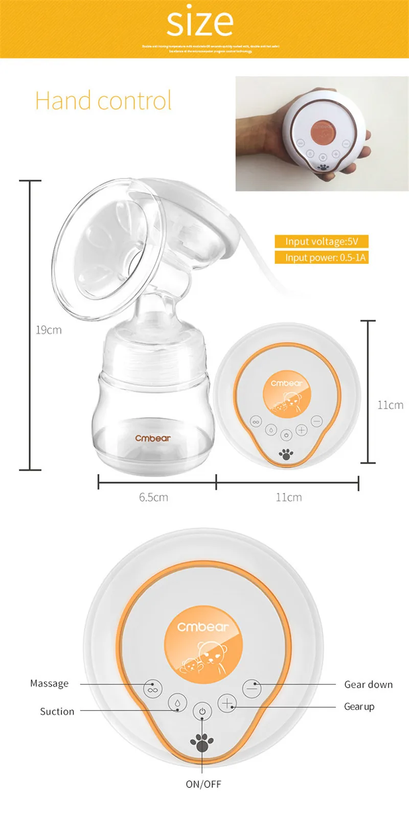 CMbear мощность всасывания Электронный молокоотсос BPA бесплатно бутылка молока безопасный материал USB массаж Bresat насос для кормления ребенка