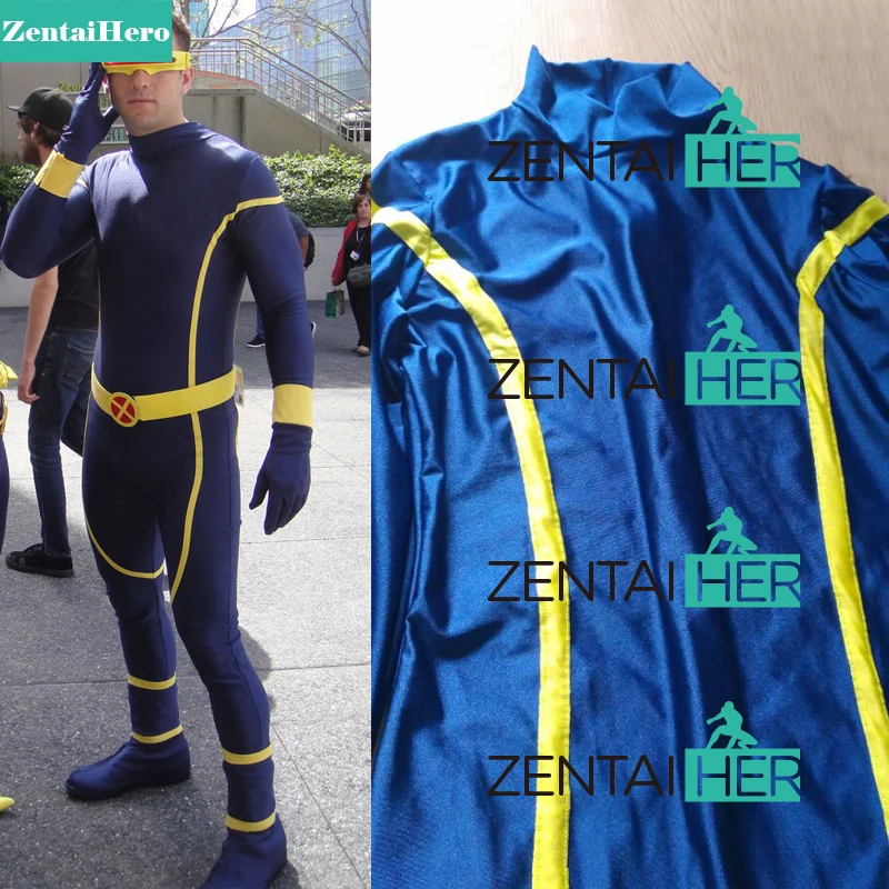 Adult Cyclops Scott Summers Superhero Costume Lycra Spandex Catsuit Halloween Cosplay | Тематическая одежда и униформа