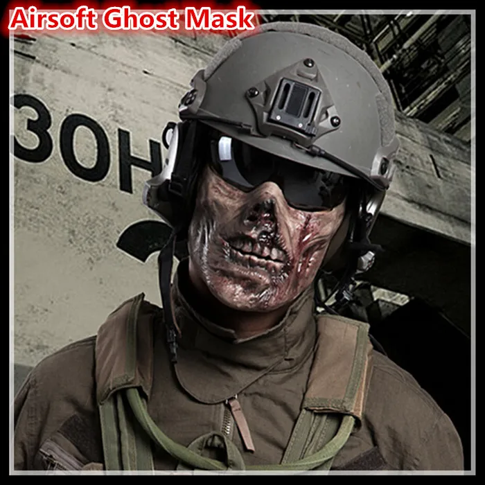 

Hot Sale Halloween Zombie Skeleton Skull Half Face Tactical Combat Airsoft Ghost Mask For Movie Prop the walking Dead Cosplay