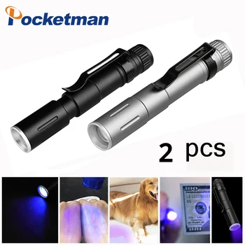 

2 pcs UV Flashlight Torch Ultra Violet Light 3 modes Mini Pocket zoom Flashlight Lamp AAA Battery for Marker Checker Detection