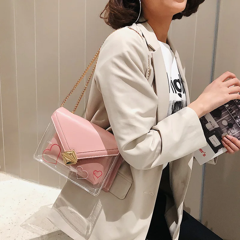 

Clear Transparent Bags Women Candy Color Jelly Bags Solid Handbags Female Chains Shoulder Crossbody Bags For Women sac a main