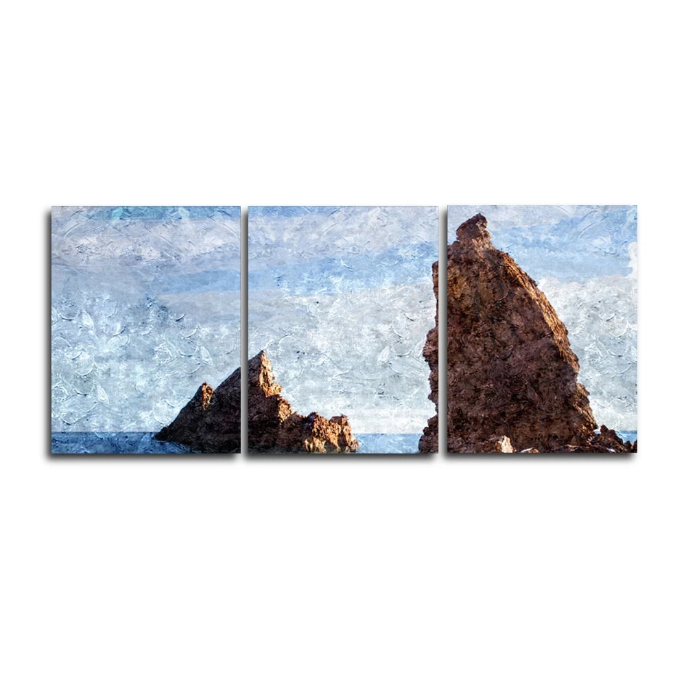 

3 Panel Watercolor Graffiti Sea Stone Outside Posters and Prints Canvas Painting Living Room Wedding Home Decoration No Frame