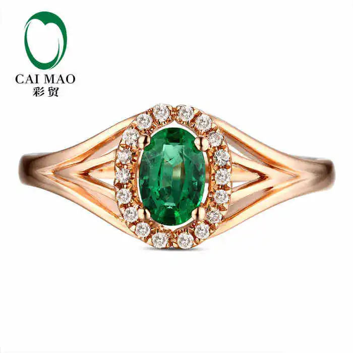 

CaiMao 0.41 ct Natural Emerald 14KT/585 Rose Gold 0.09 ct Full Cut Diamond Engagement Ring Jewelry Gemstone colombian