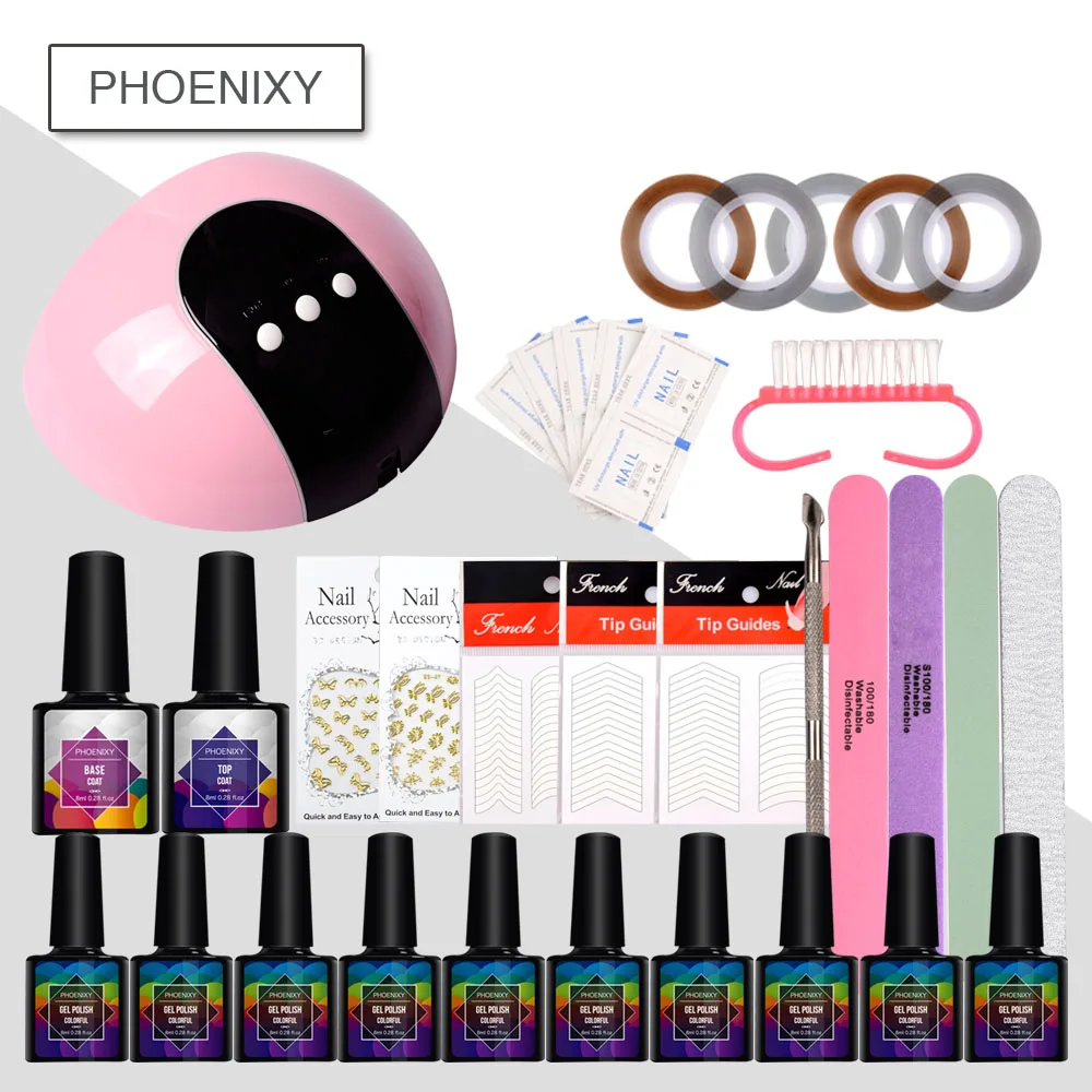 

Nail Art Manicure Set 24W UV Led Lamp For Nail Dryer 10 Color 8ml Base Top Coat Soak Off Gel Varnish Nail Polish Nail Set Kits