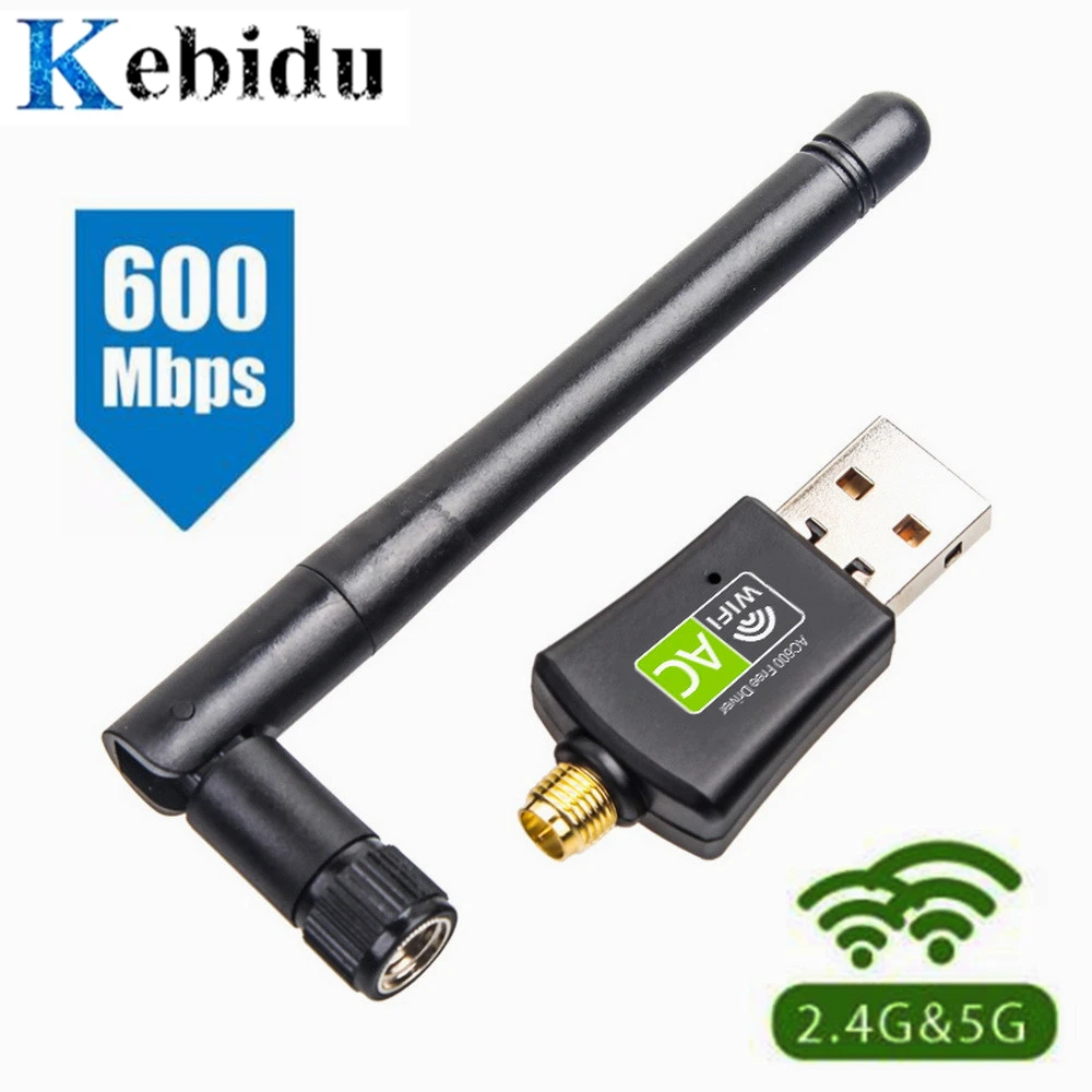 Адаптер Kebidu AC 600 Мбит/с USB Wifi 5/2 4 ГГц двухдиапазонный с антенной Dongle LAN 802.11ac/a/b/g/n для