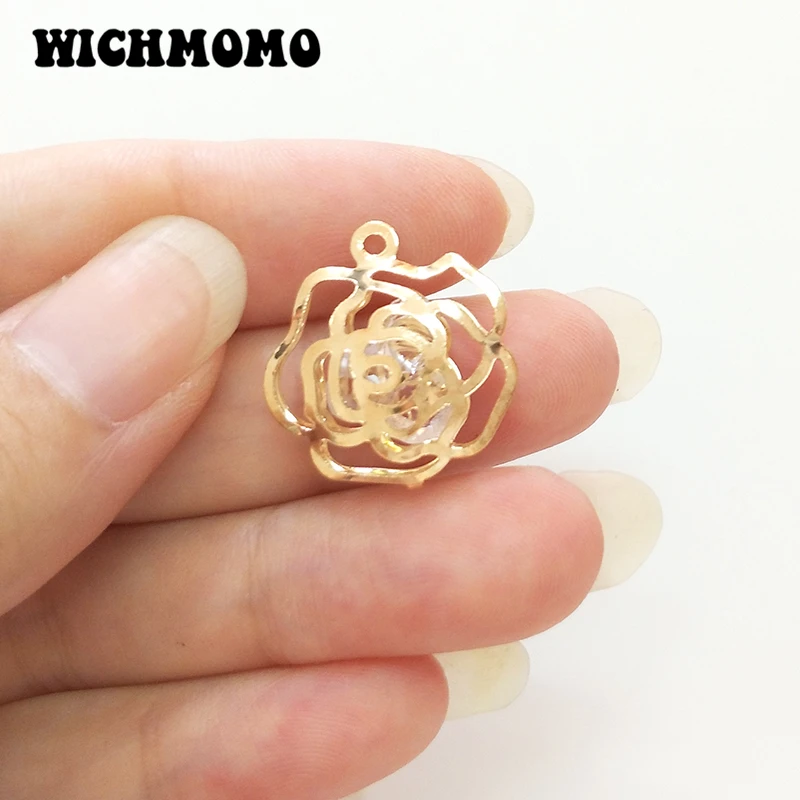 New 8pcs 18 20 Beads Inside Gold Rose Hollow Out Pendants Charms For 