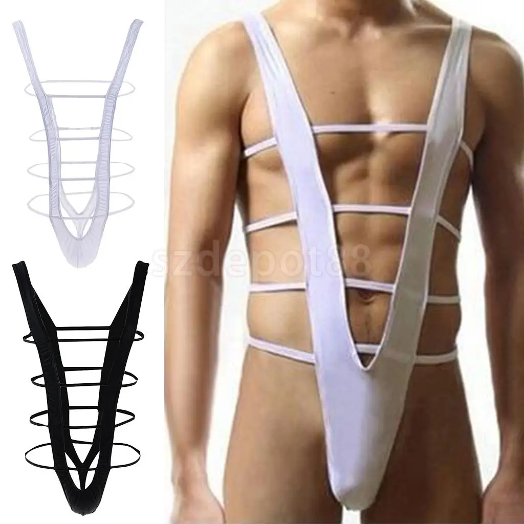 Men Sexy Pouch Thong Underwear Borat Mankini Harness Bikini Lingerie White/Black
