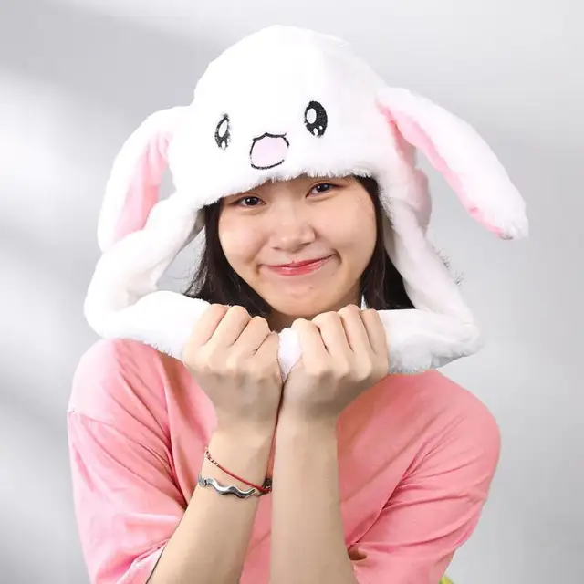Lovely Baby Cartoon Plush Moving Ears Rabbit Hats Toys Kids Funny Adults Pinching Soft Ear Animals Shape Hat Children Gifts 3