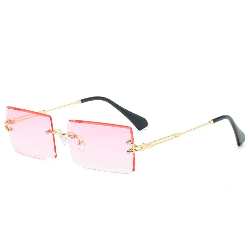 Модные солнцезащитные очки без оправы, Женские аксессуары, прямоугольные женские солнцезащитные очки, зеленые, черные, коричневые квадратные очки - Цвет линз: Pink
