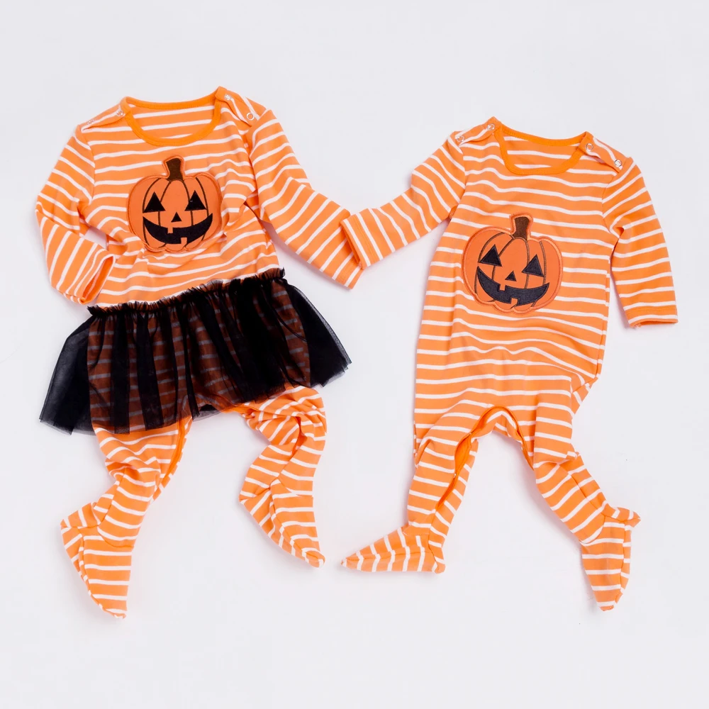 

Halloween Pumpkin Baby Rompers Yellow Cotton Warm Newborn Twins Clothes Fall Long Sleeve Toddler Clothing for Boy & Girl Baby