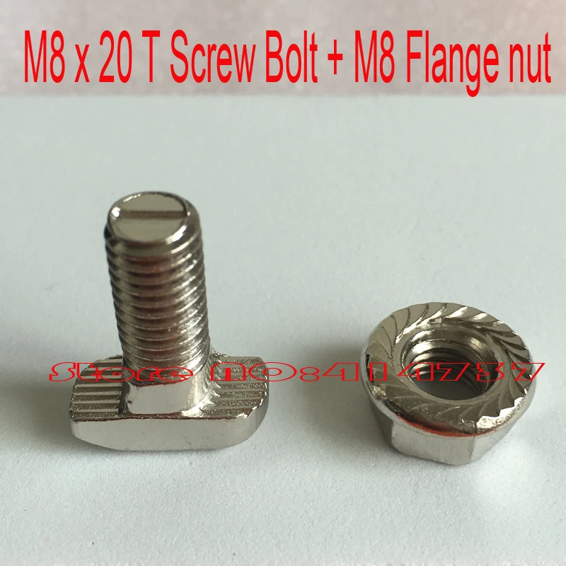20sets 4040 Aluminium Profile M8 T Bolt With Flange Nut Set, M8 x 20 T