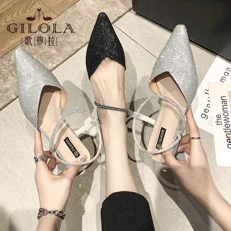 

New Bling Rhinestone Summer Sexy Flat Pointed Toe Women Sandals Buckle Women Summer Shoes Best #Y0230527Q