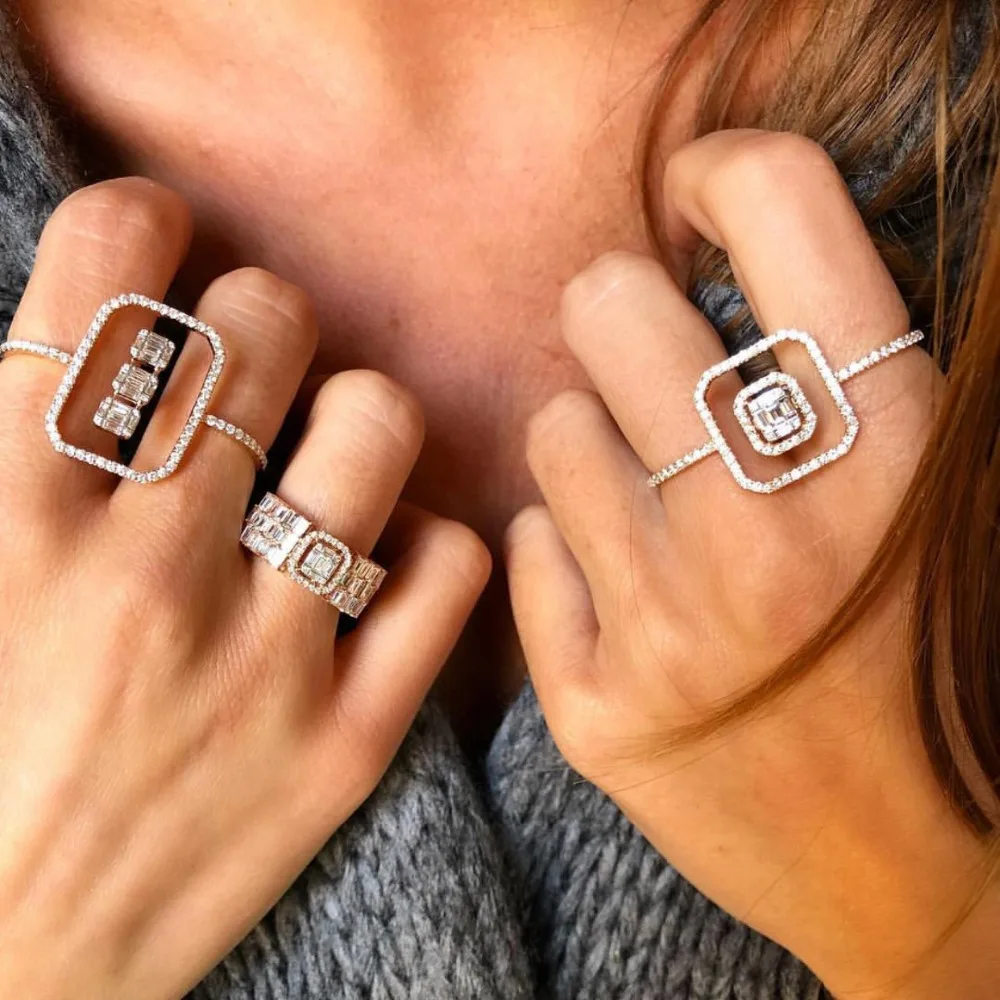 

GODKI Monaco Design Luxury Statement Stackable Ring For Women Wedding Cubic Zircon Engagement Dubai Punk Bridal Two Finger Rings