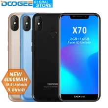 DOOGEE X70 Smartphone Face Unlock 5.5” U-Notch 19:9 MTK6580 Quad Core 2GB RAM 16GB ROM Dual Camera 8.0MP Android 8.1 4000mAh