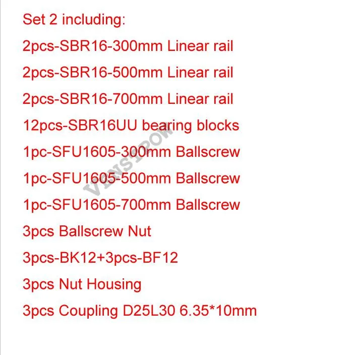 6 шт. SBR16 линейная направляющая+ 3 шт. SFU1204 SFU1605 шариковые винты RM1605 шариковый винт RM1204+ 3 комплекта BK12BF12/BK10BF10+ 3 шт. муфта
