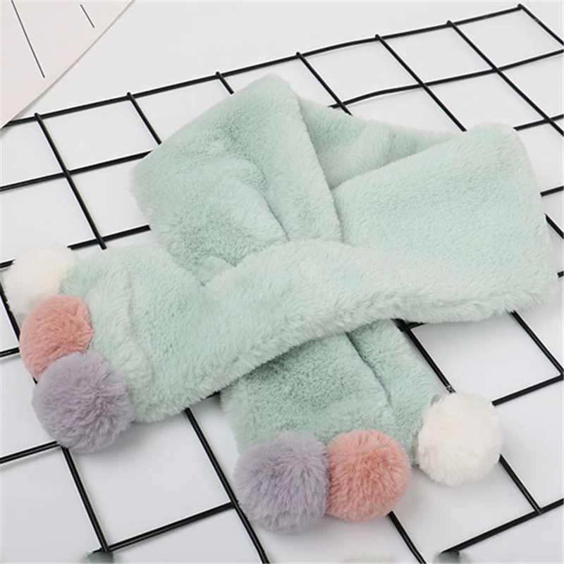 Winter Cute Children Scarf Boy Girls Scarves Baby Imitation Rabbit Fur Collar Scarf with Pompom Neck Warmers Christmas Gift