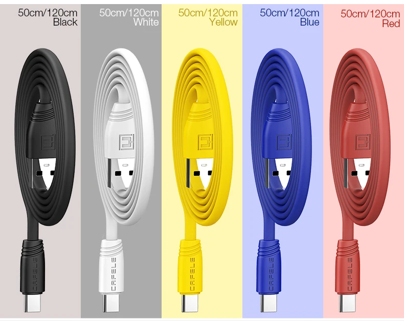 Cafele плоский usb type-C кабель для быстрой зарядки usb type-C кабель для Xiaomi huawei samsung usb type-C кабель DC 5 В 2A