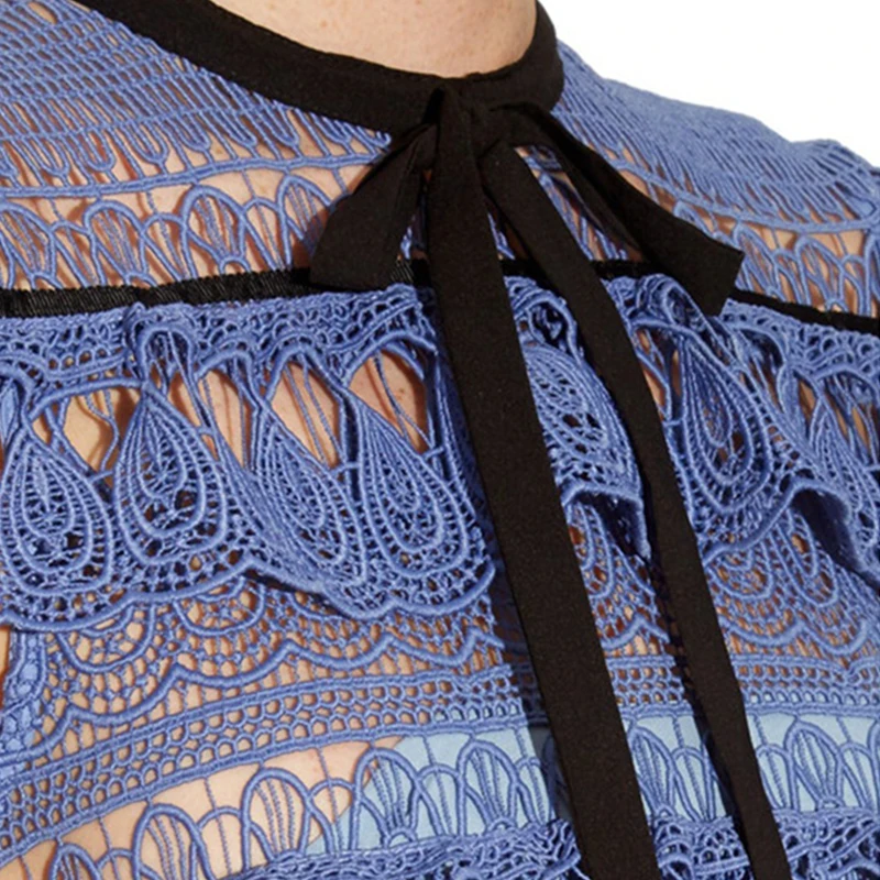 SP Simplee высокое качество Новое поступление Автопортрет синее длинное платье плащ рукав кружева лоскутное платье макси мода подиумная накидка