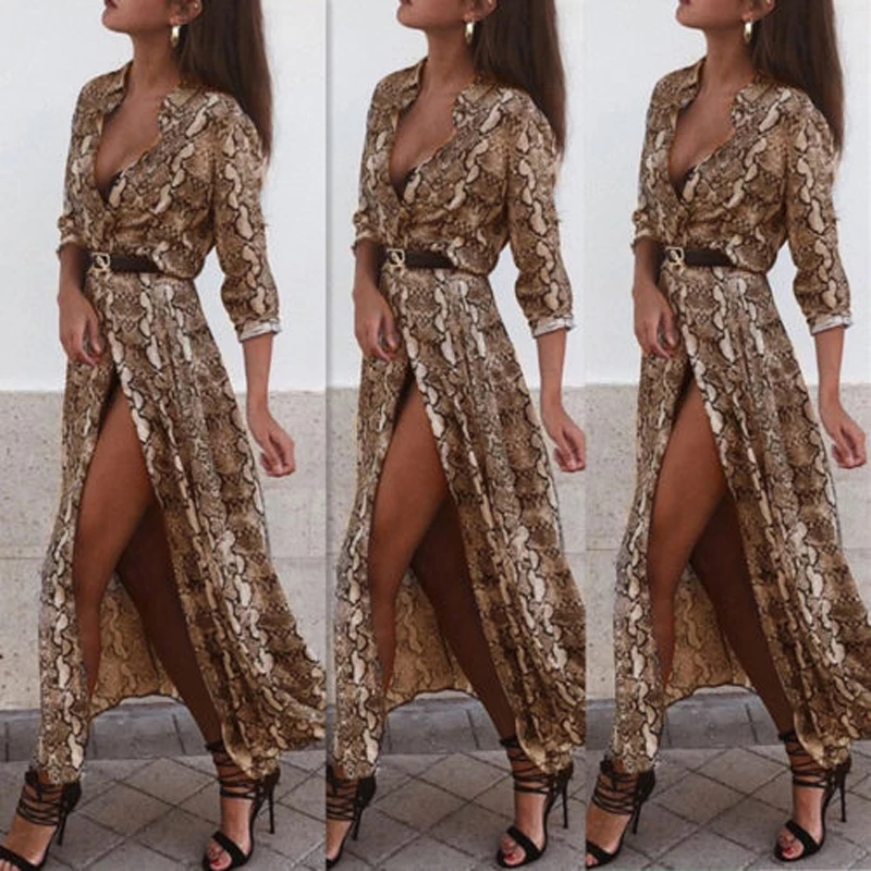 

2018 Brand New Women Sexy Ladies Snakeskin Long Sleeve Kimono Leopard Boho Dress Blouse Shawl Cardigan V-Neck Tops