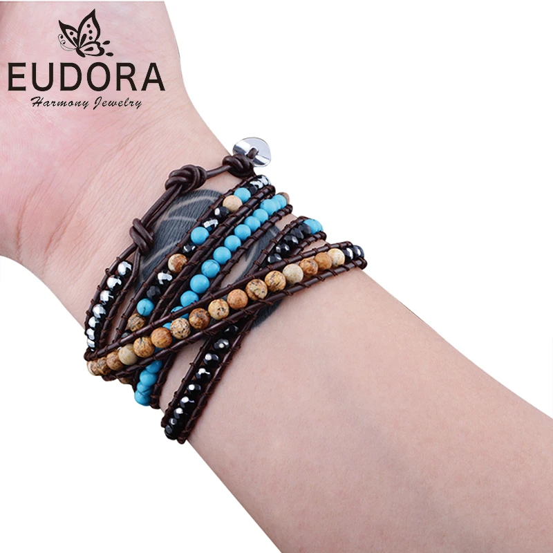 EUDORA Fashion jewelry Blue black Beaded Bracelets multilayer Charm