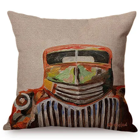 Vintage Car Style Print Cotton Linen Home Decorative Throw Pillow Case Living Room Nostalgia Restaurant Decoration Cushion Cover K93-2