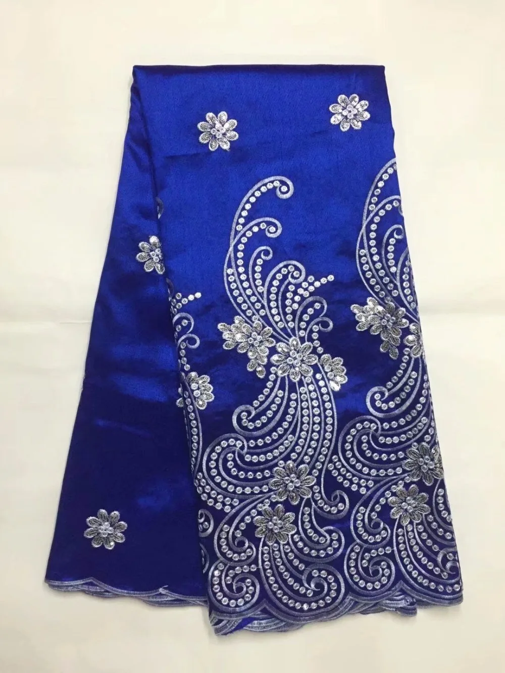 

Royal Blue George Lace Fabric With Blouse Sequined African Silk Lace Embroidered India Nigerian George And Blouse High Quality