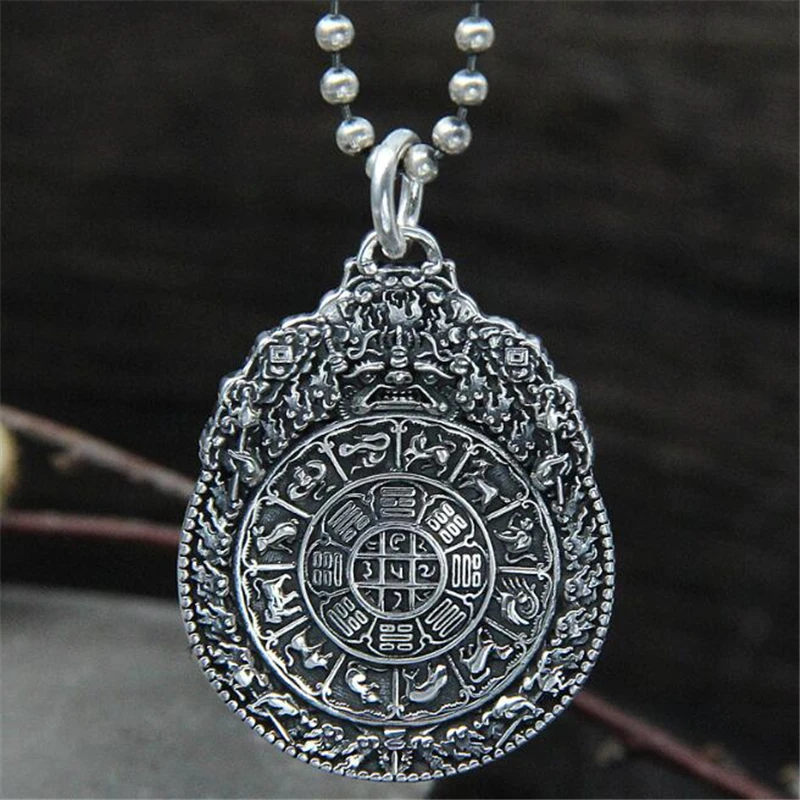 

925 Sterling Silver 12 Zodiac Pendant S925 Wholesale Antique Retro Style Twelve Zodiac Female Necklace Pendant Handmade Acce