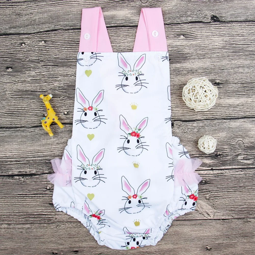 Baby girls bodysuit summer newborn cute cartoon rabbit triangle